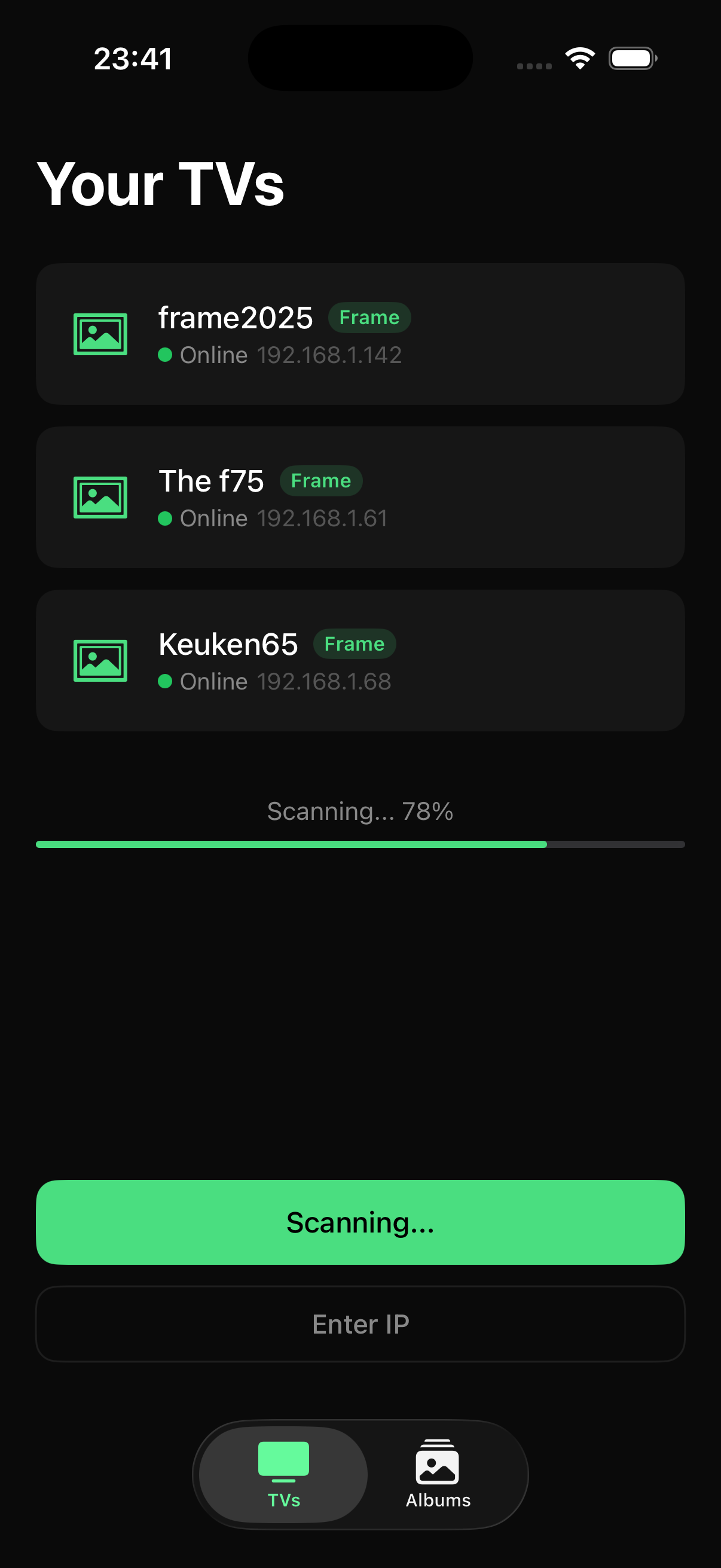 FrameSync app scanning for Frame TVs on WiFi