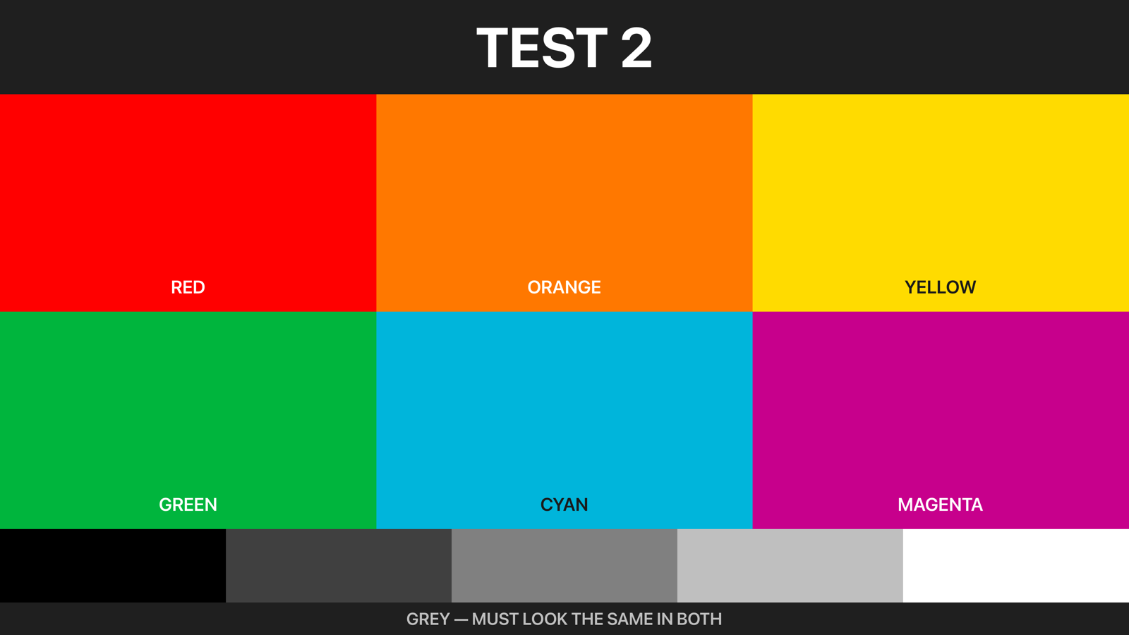 The same colour test pattern sent by Frame Photos, full and saturated colour